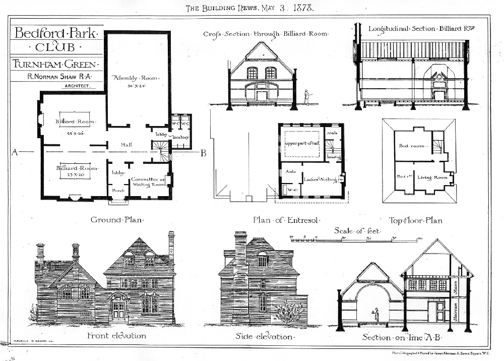 Architect's plans of Bedford Park Club