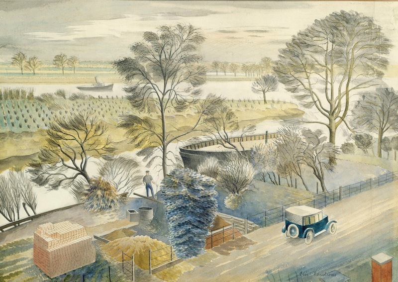 Painting of Chiswick Eyot by Eric Ravilious